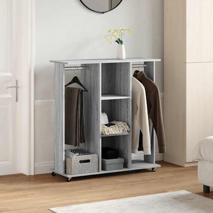 Wardrobe With Wheels Grey Sonoma | Sliding | Engineered Wood | 2 Doors | 102cm