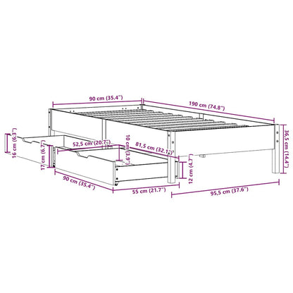 Bed Frame Without Mattress 90X190 Cm Single Solid Wood Pine
