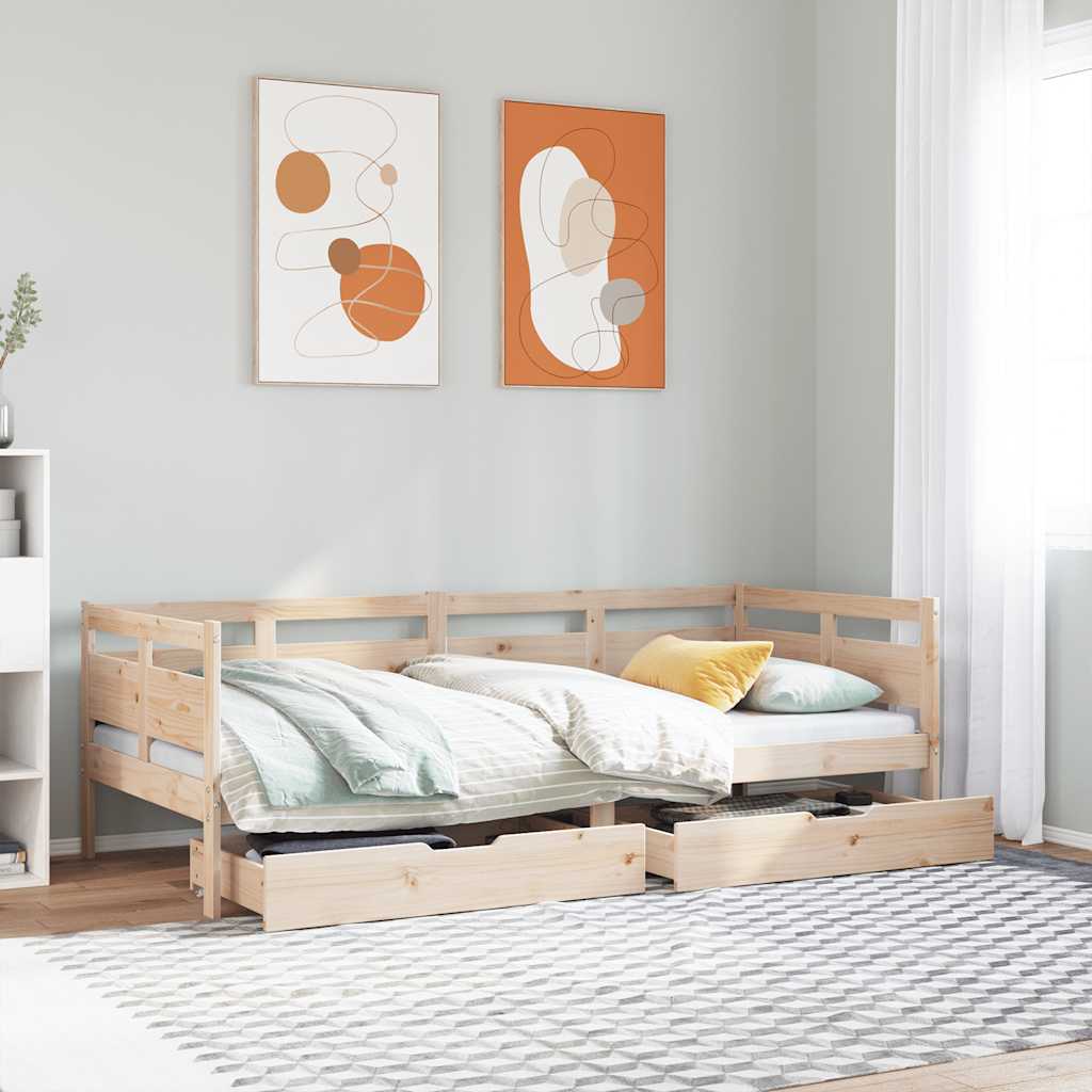 Daybed With Drawers Without Mattress 90X190 Cm Single Solid Wood