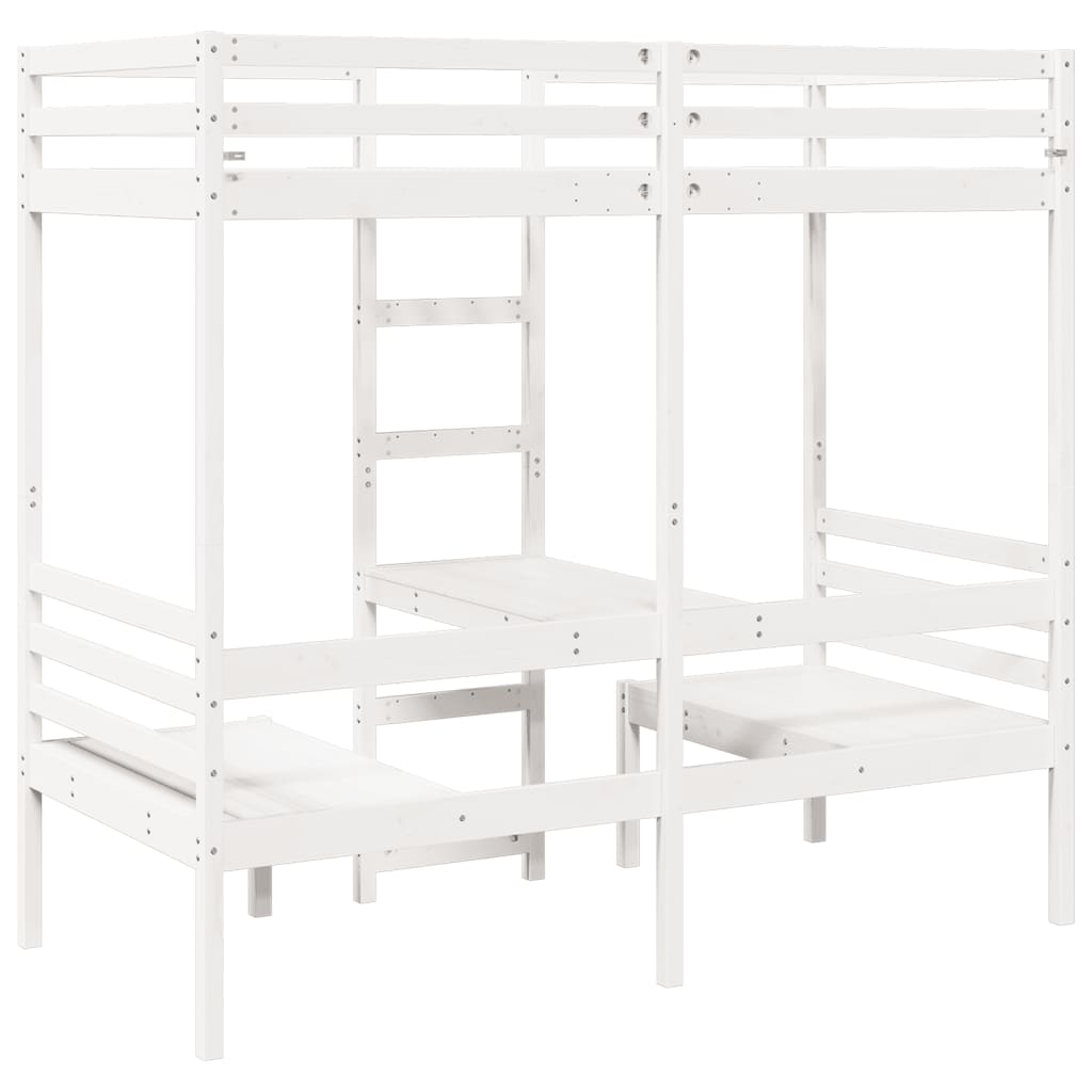 Loft Bed Frame With Desk And Chairs White 90X200Cm Solid Wood Pine