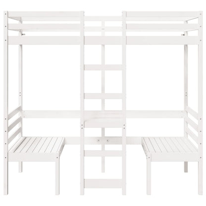 Loft Bed Frame With Desk And Chairs White 90X200Cm Solid Wood Pine