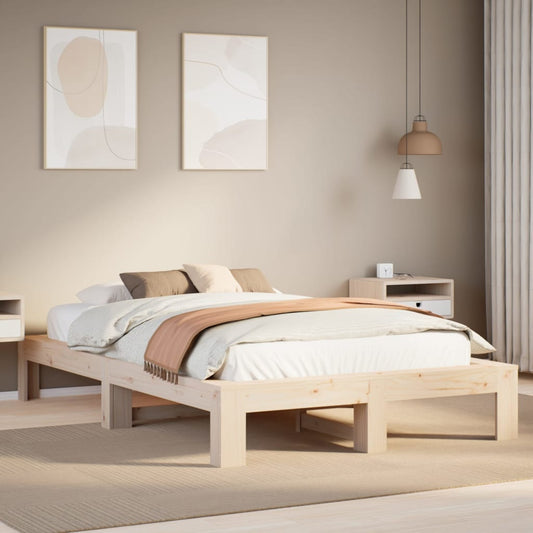 Bed Frame Without Mattress 135X190 Cm Double Solid Wood Pine