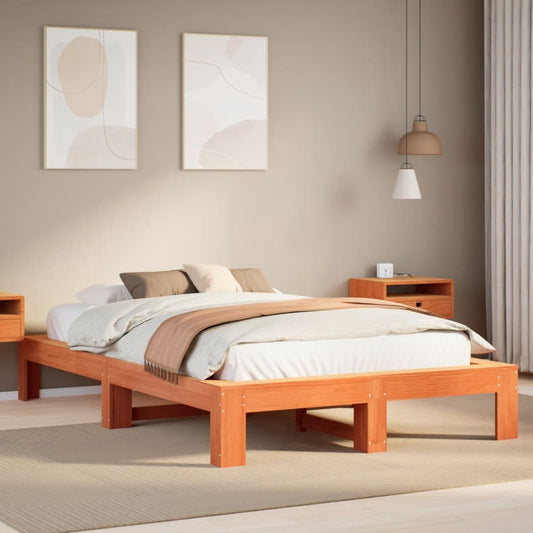 Bed Frame Without Mattress Wax Brown 135X190 Cm Double Solid Wood Pine