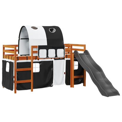 Kids' Loft Bed With Tunnel White&Black 90X200 Cm Solid Wood Pine