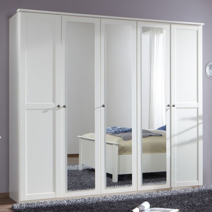 Cairo 5 Door White Wardrobe with Mirror | Spacious Storage and Stylish Design | Furco