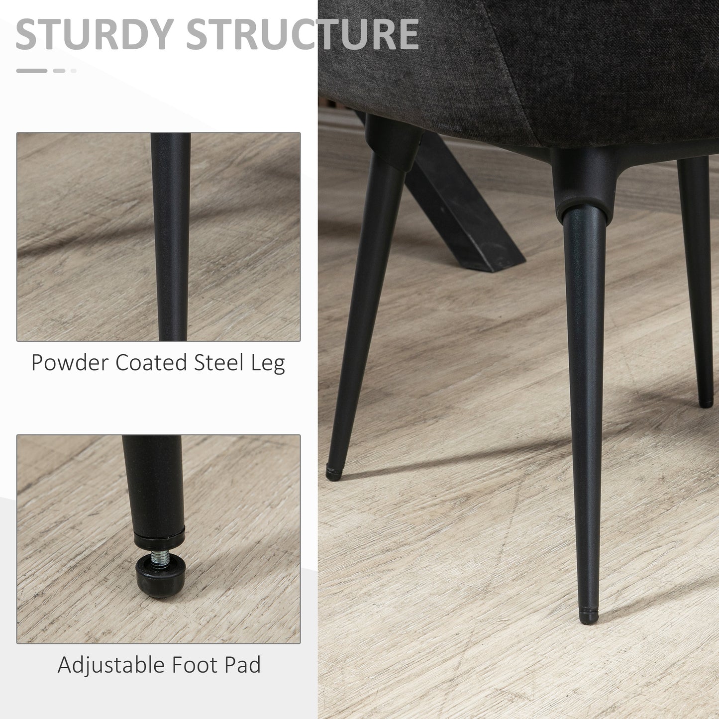 HOMCOM Accent Chairs for Living Room, Bedroom Arm Chair with Steel Legs, Dark Grey