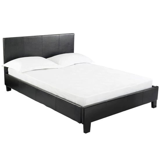 Brighton Luxe Leather Effect with Stylish Headboard Double 4ft6 Upholstered Bed Frame - Black