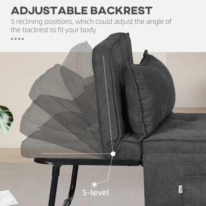 HOMCOM abric Sleeper Chair, Folding Chair Bed with Adjustable Backrest, Pillow, Side Pockets for Living Room, Charcoal Grey