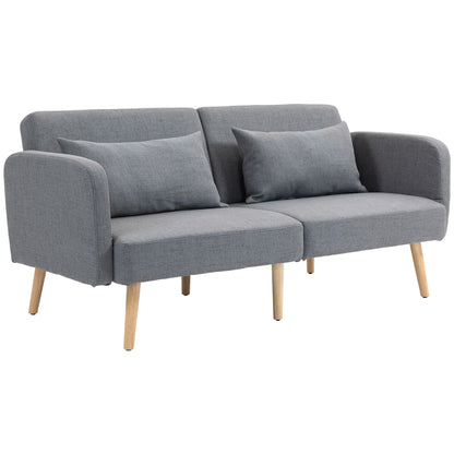 HOMCOM wo-Seater Click-Clack Sofa Bed, with Pillows - Grey