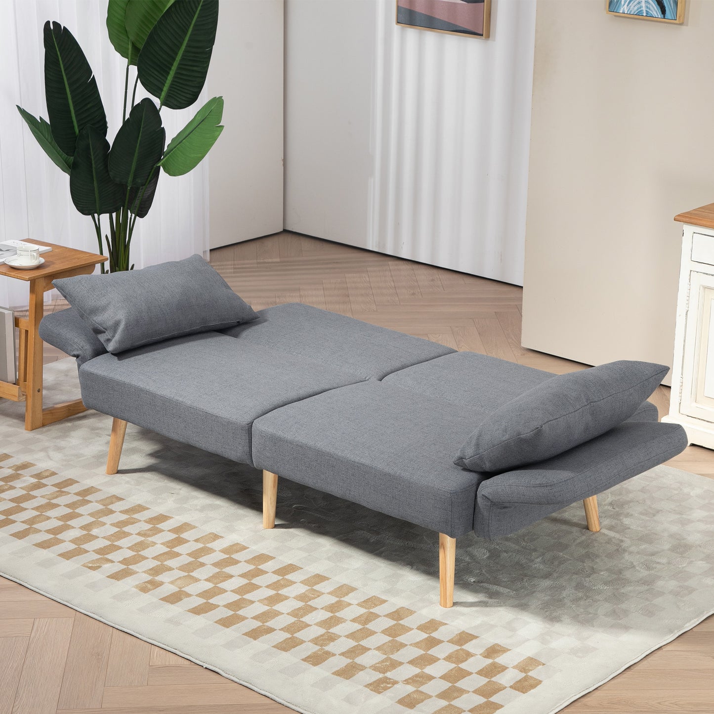 HOMCOM wo-Seater Click-Clack Sofa Bed, with Pillows - Grey