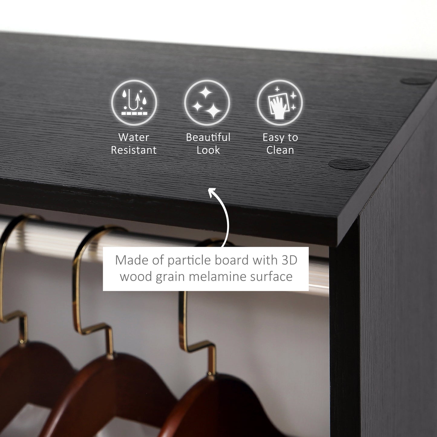 HOMCOM ouble Open Wardrobe on Wheels, Bedroom Wardrobe with Clothes Hanging Rails, 3 Storage Shelves, Mobile Garment Rack for Cloakroom, Hallway, Black