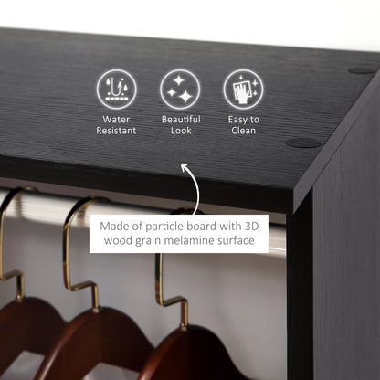 HOMCOM ouble Open Wardrobe on Wheels, Bedroom Wardrobe with Clothes Hanging Rails, 3 Storage Shelves, Mobile Garment Rack for Cloakroom, Hallway, Black