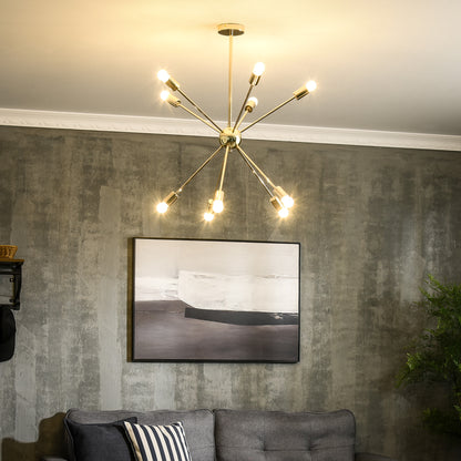 HOMCOM odern Sputnik Ceiling Lights, 10-Light Chandelier for Bedroom Living Room with E27 Base, Gold Tone