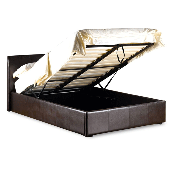 Luxury Redefined Purbeck Leather Effect High Headboard Ottoman Storage Bed Brown- 3ft Single