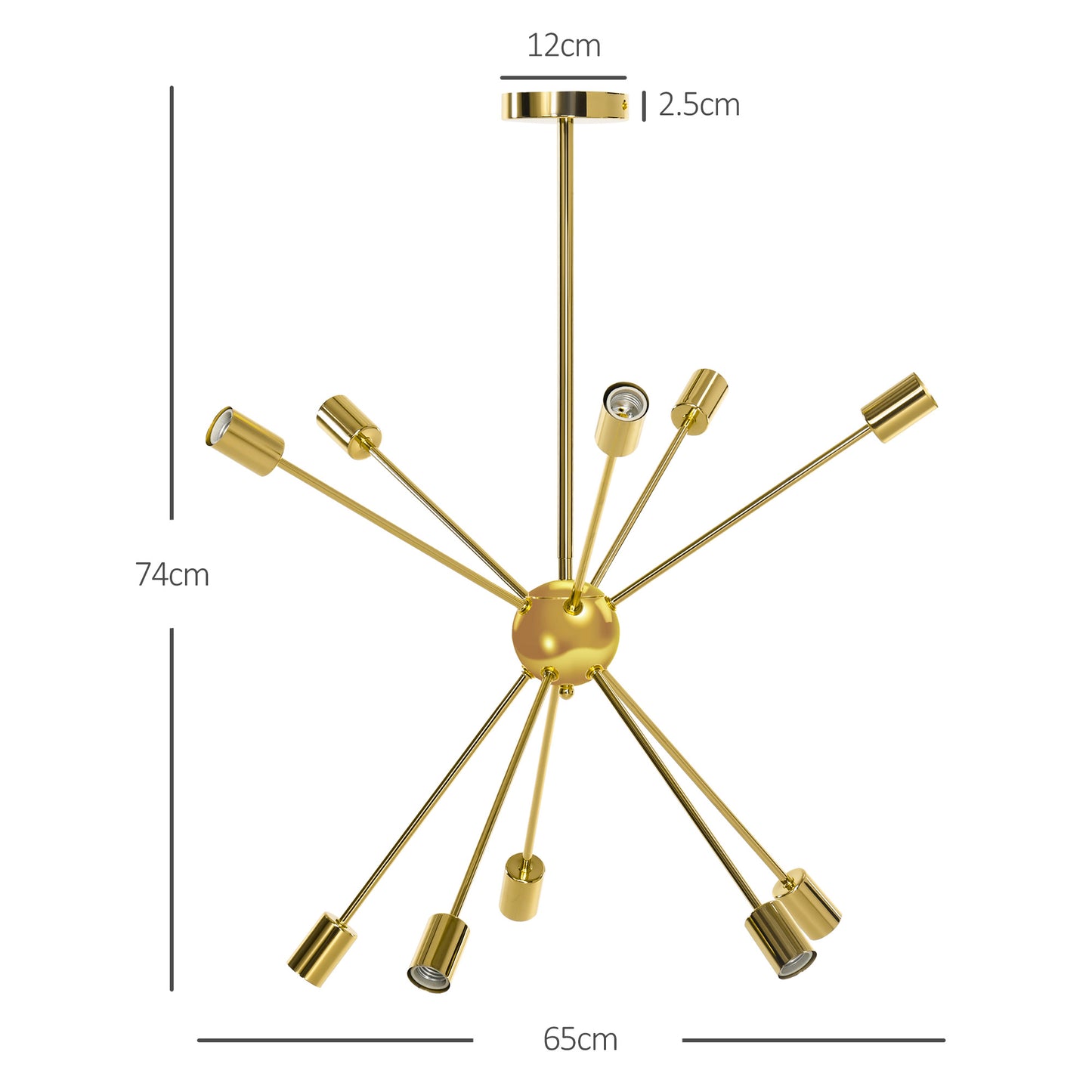 HOMCOM odern Sputnik Ceiling Lights, 10-Light Chandelier for Bedroom Living Room with E27 Base, Gold Tone