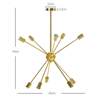 HOMCOM odern Sputnik Ceiling Lights, 10-Light Chandelier for Bedroom Living Room with E27 Base, Gold Tone