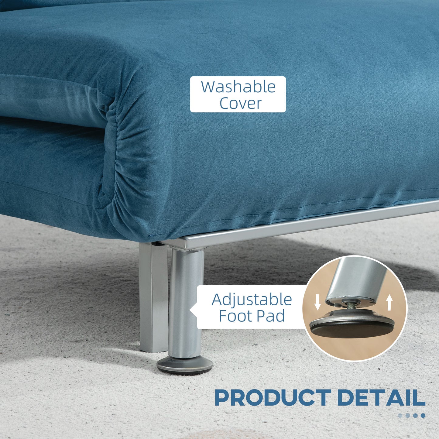 HOMCOM ingle Sofa Bed, 1 Person Sleeper Foldable Lounge with Pillow, Blue