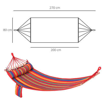Outsunny Cotton Hammock Soft Portable Swing Sleeping w/ Headrest & Side Pocket Deluxe Swing Chair for Beach, Yard, Bedroom, Patio, Porch, Indoor, Outdoor?270 x 80 cm