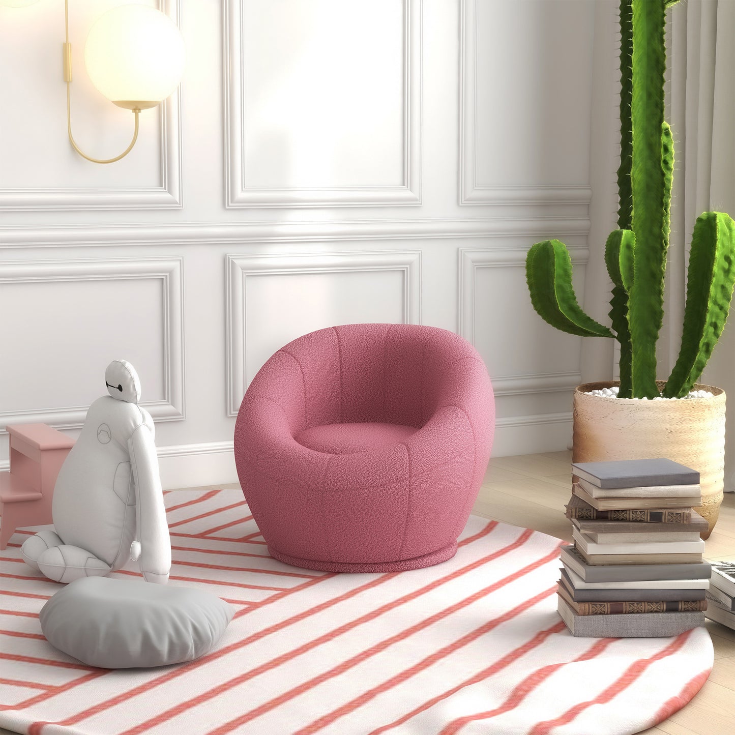 HOMCOM odern Accent Chair, Swivel Upholstered Armchair for Living Room, Bedroom, Home Office, Pink