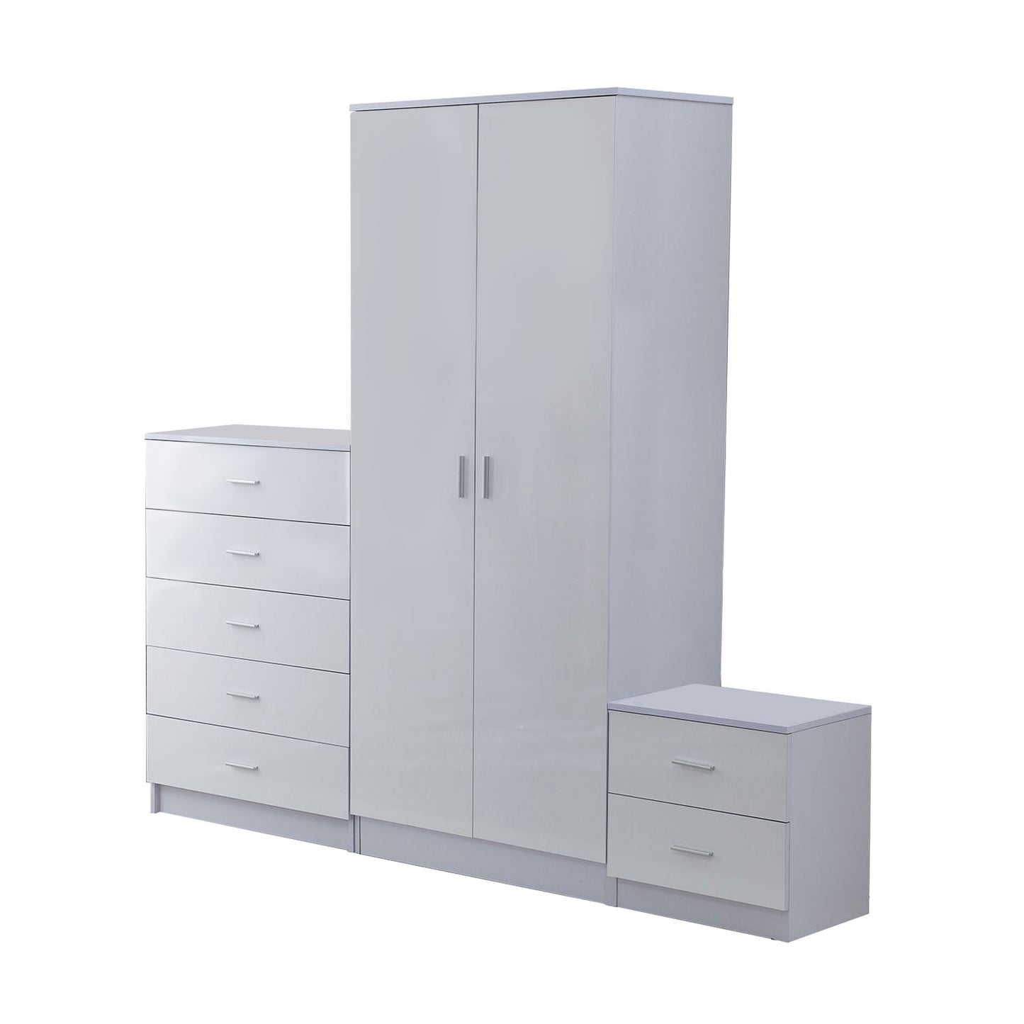 HOMCOM igh Gloss 3 Piece Trio Bedroom Furniture Set Wardrobe + Chest Of Drawer + Bedside White