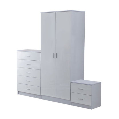 HOMCOM igh Gloss 3 Piece Trio Bedroom Furniture Set Wardrobe + Chest Of Drawer + Bedside White
