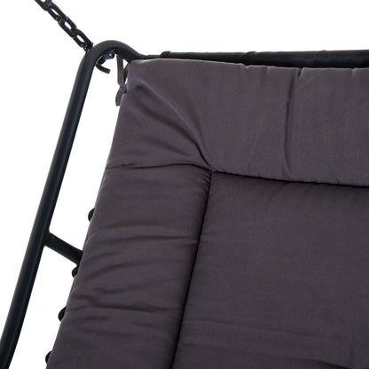 Outsunny 2 Seater Garden Swing Seat Bed, Sun Lounger with Adjustable Canopy, Cushioned Seat and Weather Resistant Steel Frame for Patio, Yard, Grey