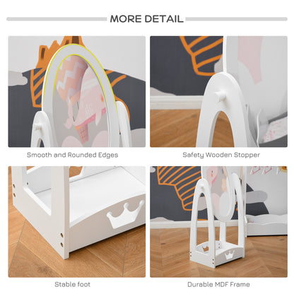 HOMCOM ree Standing Full Length Mirror, Child's Dressing Mirror with storage shelf, Children's White Bedroom Furniture 360° Rotation MDF, For 3- 8 Years Old, 40L x 30W x 104H cm