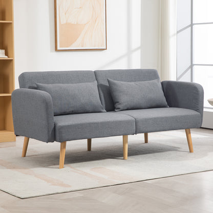 HOMCOM wo-Seater Click-Clack Sofa Bed, with Pillows - Grey