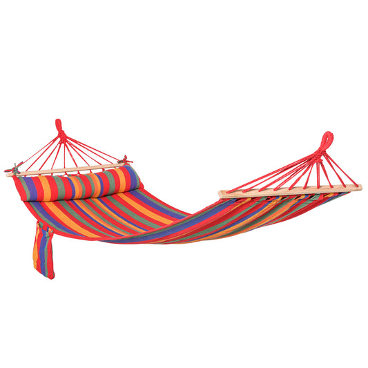 Outsunny Cotton Hammock Soft Portable Swing Sleeping w/ Headrest & Side Pocket Deluxe Swing Chair for Beach, Yard, Bedroom, Patio, Porch, Indoor, Outdoor?270 x 80 cm