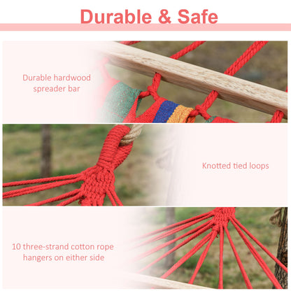 Outsunny Cotton Hammock Soft Portable Swing Sleeping w/ Headrest & Side Pocket Deluxe Swing Chair for Beach, Yard, Bedroom, Patio, Porch, Indoor, Outdoor?270 x 80 cm