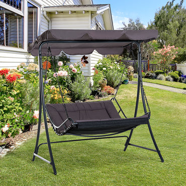 Outsunny 2 Seater Garden Swing Seat Bed, Sun Lounger with Adjustable Canopy, Cushioned Seat and Weather Resistant Steel Frame for Patio, Yard, Grey