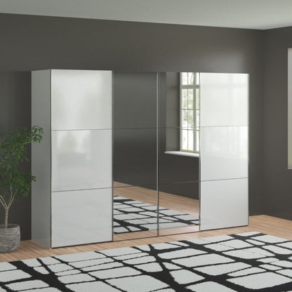 300cm White Sliding Wardrobe with Mirrored Doors | 4 Door Storage Solution for Modern Bedrooms
