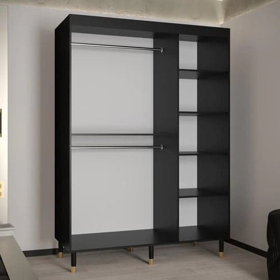 Adel Wooden Wardrobe | Sliding | Black | Shelves & Rails | 2 Doors | 150cm