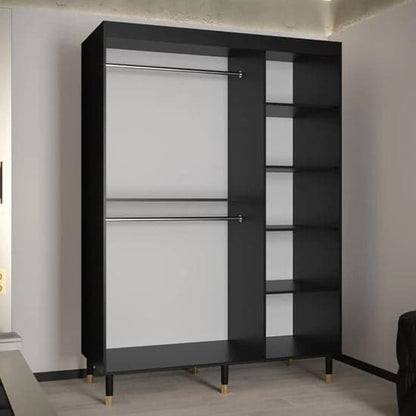 Adel Wooden Wardrobe | Sliding | Black | Shelves & Rails | 2 Doors | 150cm