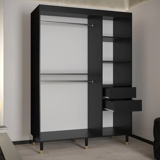 Adel Wooden Wardrobe | Sliding | Black | Shelves & Rails | 2 Doors | 150cm