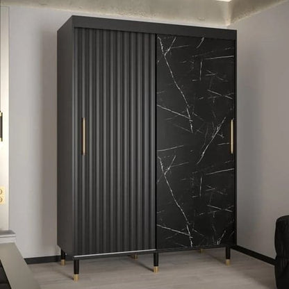 Adel Wooden Wardrobe | Sliding | Black | Shelves & Rails | 2 Doors | 150cm
