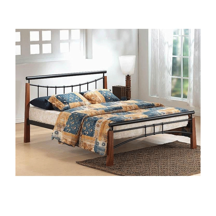 Elegance Redefined Corfe Metal Bed in Black and Dark Oak Finish - 3ft Single