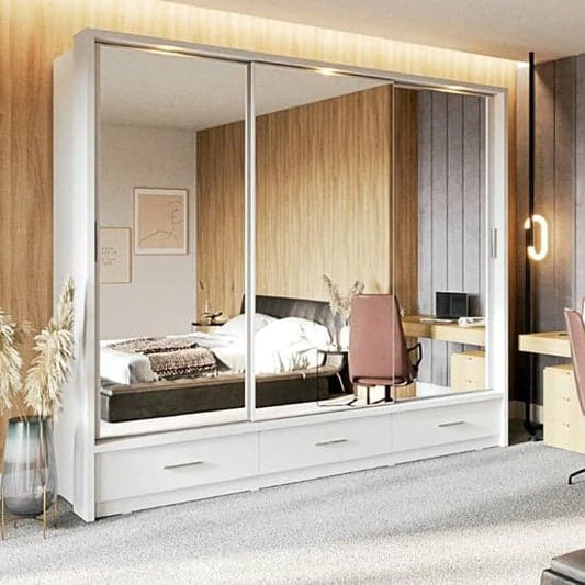 Matt White 3-Door Sliding Wardrobe | LED Lighting | 3 Doors | 250cm