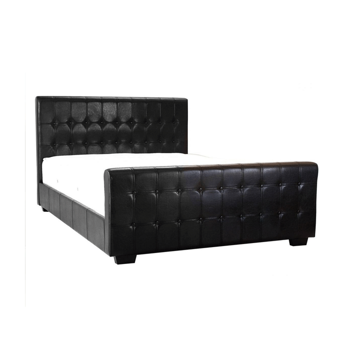 Beverley Buttoned Leather Effect Kingsize Bed - Black - Nestium