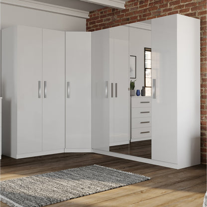 4 Door Mirrored Wardrobe in Gloss White with Adjustable Shelves and Rails