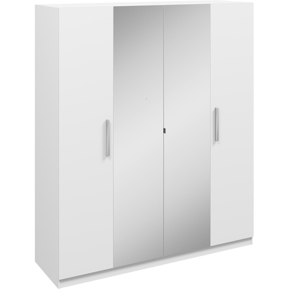 4 Door Mirrored Wardrobe in Gloss White with Adjustable Shelves and Rails