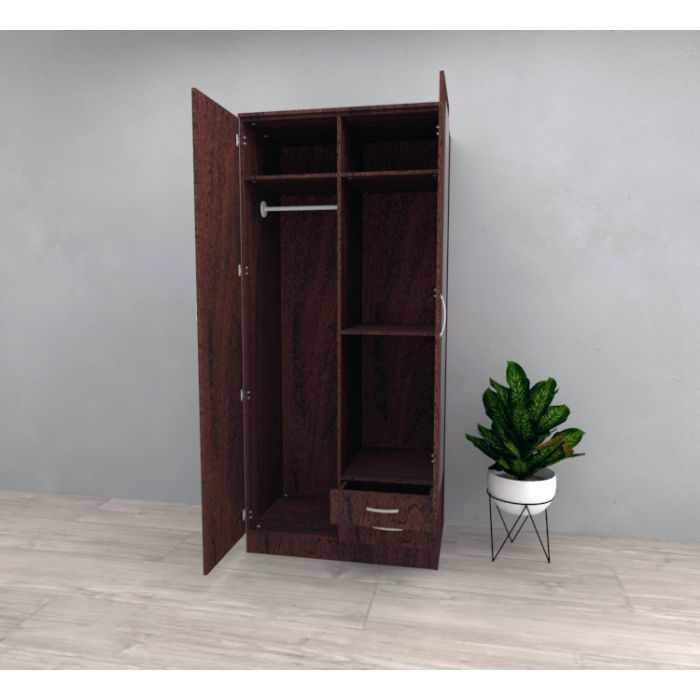 Rome Dark Cherry 2-Door Wardrobe with Mirror and 2 Drawers | Modern Storage Solution by Furco