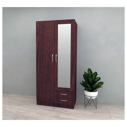 Rome Dark Cherry 2-Door Wardrobe with Mirror and 2 Drawers | Modern Storage Solution by Furco
