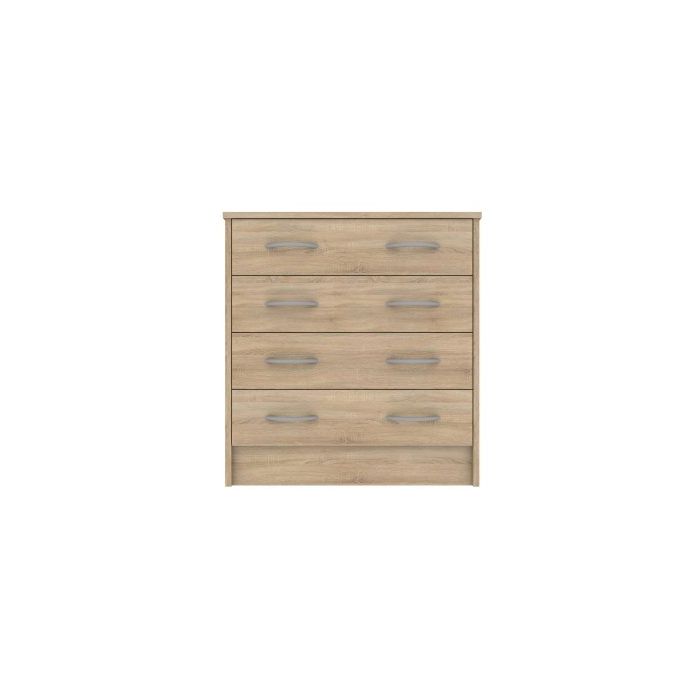 Natural Full Oak Finish 4-Drawer Chest with Metallic Handles - Elegant Storage Solution