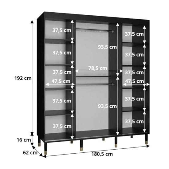 Barrie I Mirrored Sliding Wardrobe | Black | Mirror | 2 Doors | 180cm