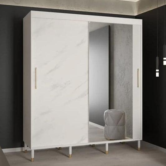 Barrie I Mirrored Sliding Wardrobe | White | Mirror | 2 Doors | 180cm