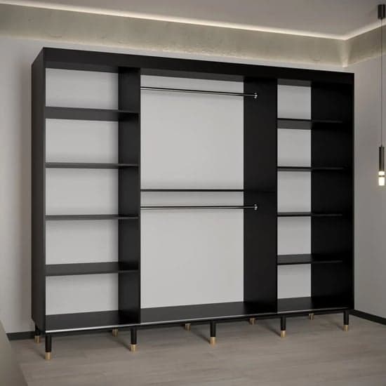 Barrie I Mirrored Wardrobe | Sliding | Black | Mirrors, Shelves | 3 Doors | 250cm