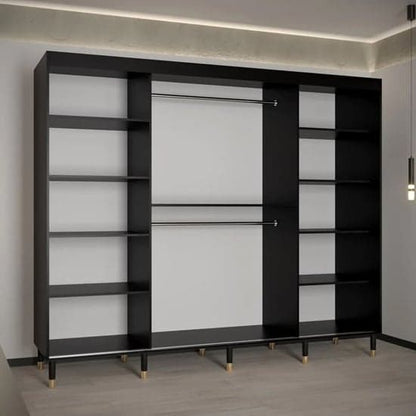 Barrie I Mirrored Wardrobe | Sliding | Black | Mirrors, Shelves | 3 Doors | 250cm
