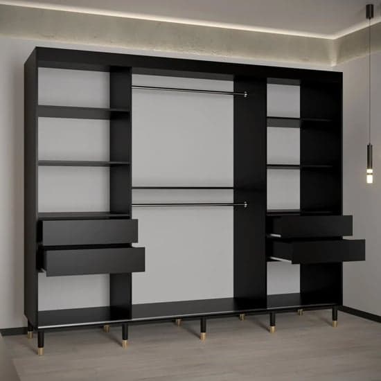 Barrie I Mirrored Wardrobe | Sliding | Black | Mirrors, Shelves | 3 Doors | 250cm