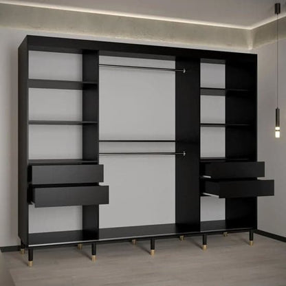 Barrie I Mirrored Wardrobe | Sliding | Black | Mirrors, Shelves | 3 Doors | 250cm